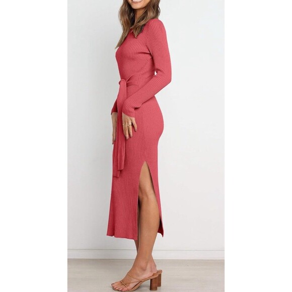 ANRABESS Womens Long Sleeve Sweater Dress Crew Neck Slim Fit Pink Size Medium - Picture 4 of 6